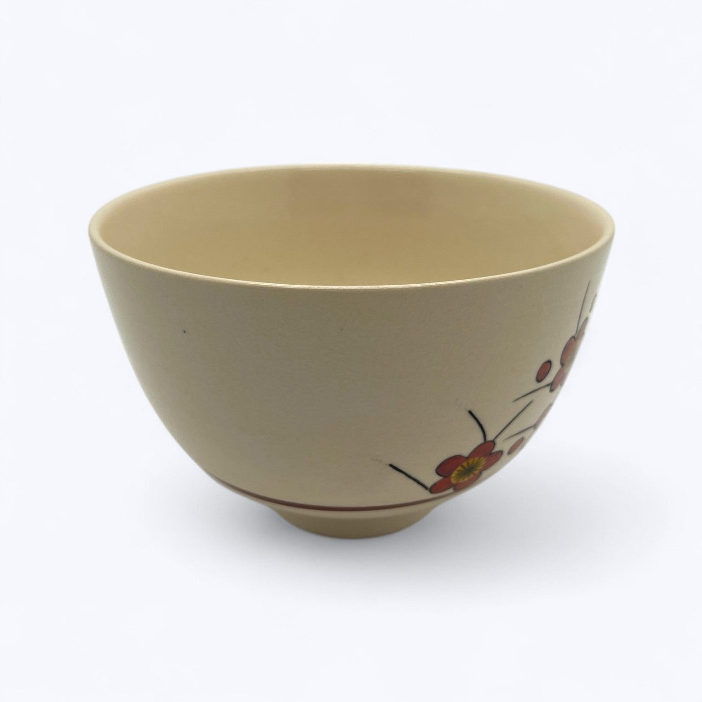 VIntage Kutani Ware Matcha Bowl – Plum Blossom Design by Kōzan, with Signed Wooden Box