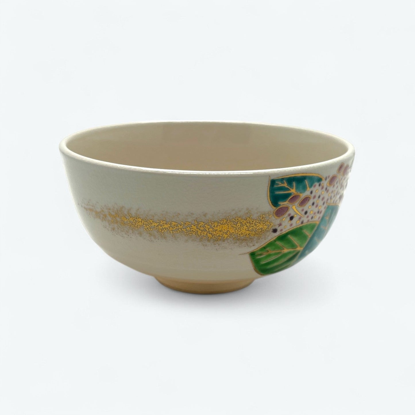 Kyoto Kiyomizu-yaki Matcha Bowl by Tōhō Tezuka – Ajisai Motif with Kin-sai Overglaze