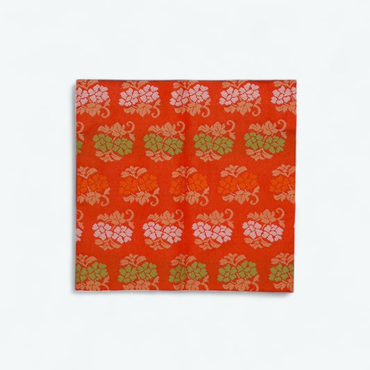 Vintage Silk Chabusa (Tea Cloth) β Hanakarakusa Motif in Orange | Boxed