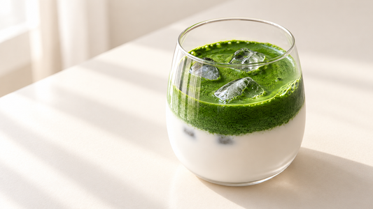 matcha latte on the white table