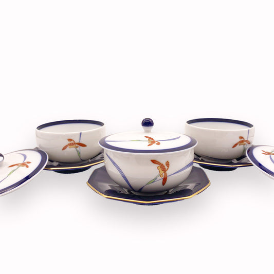 Koransha - Porcelain Tea Cup Set Of Five Orchid Lace - Arita Ware