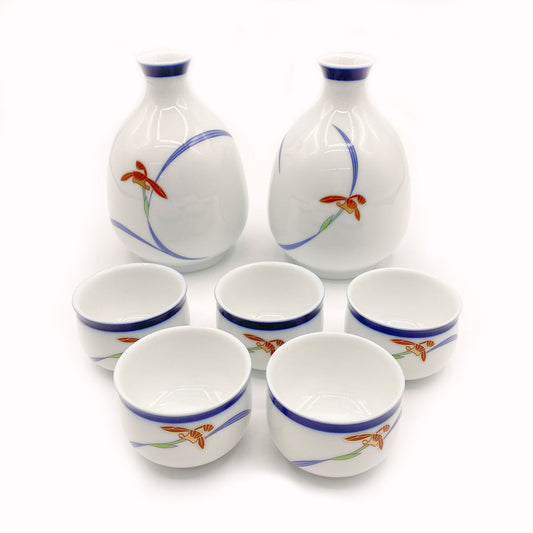 Koransha - Porcelain Sake Set Orchid Lace - Arita Ware