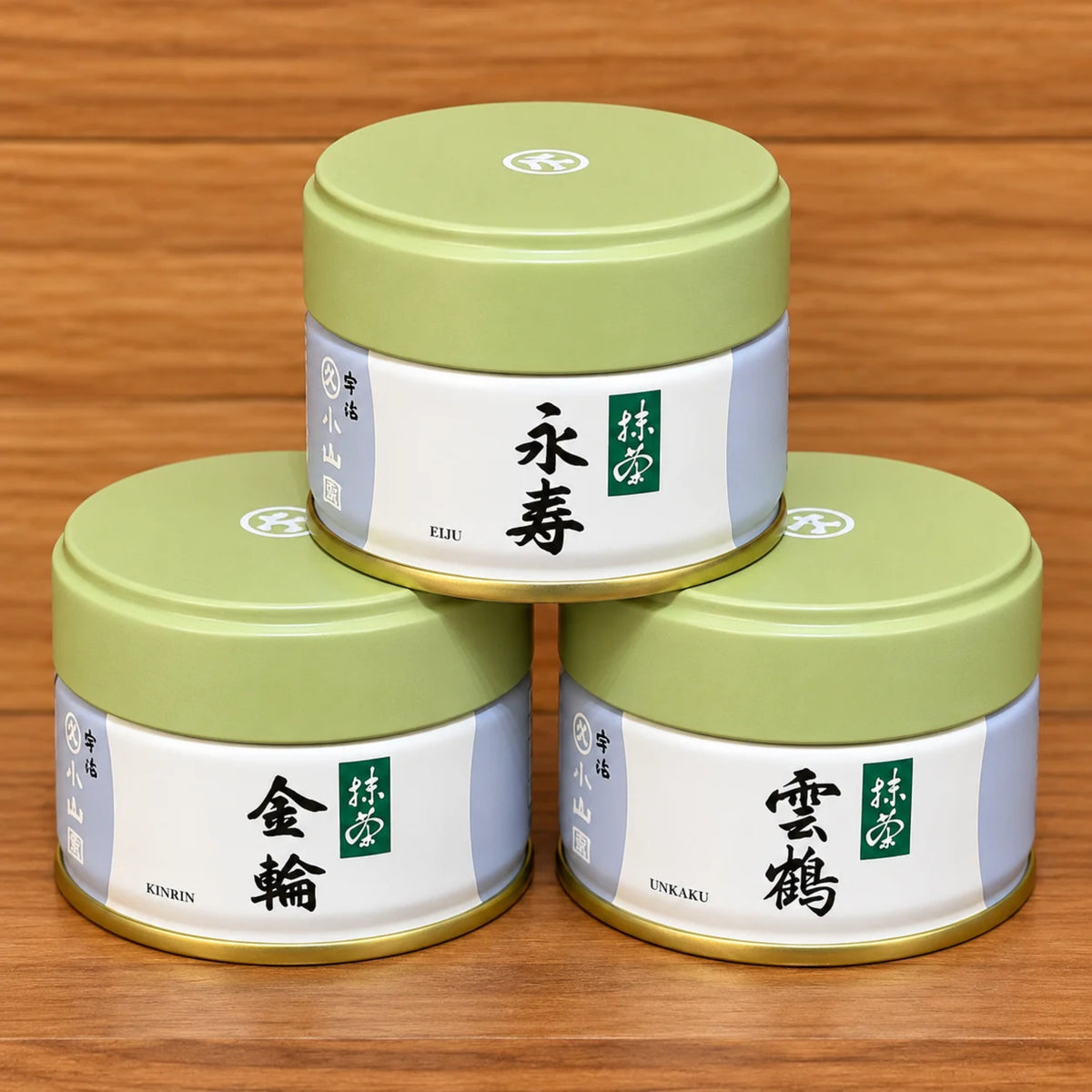 Three tin of marukyu koicha matcha, Eiju 20g, Kinrin 20g and Unkaku 20g tins.