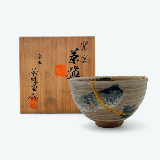 Vintage Kintsugi Kiln Glazed Chawan with Signed Wooden Box