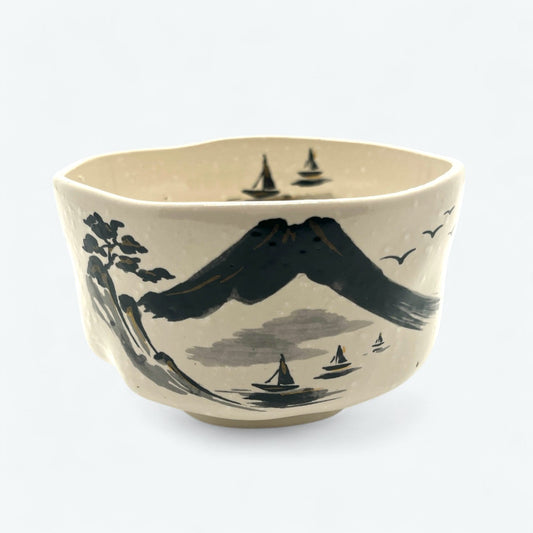 Kinsai Sansuiga  - Matcha Rice Bowl - Mino Ware