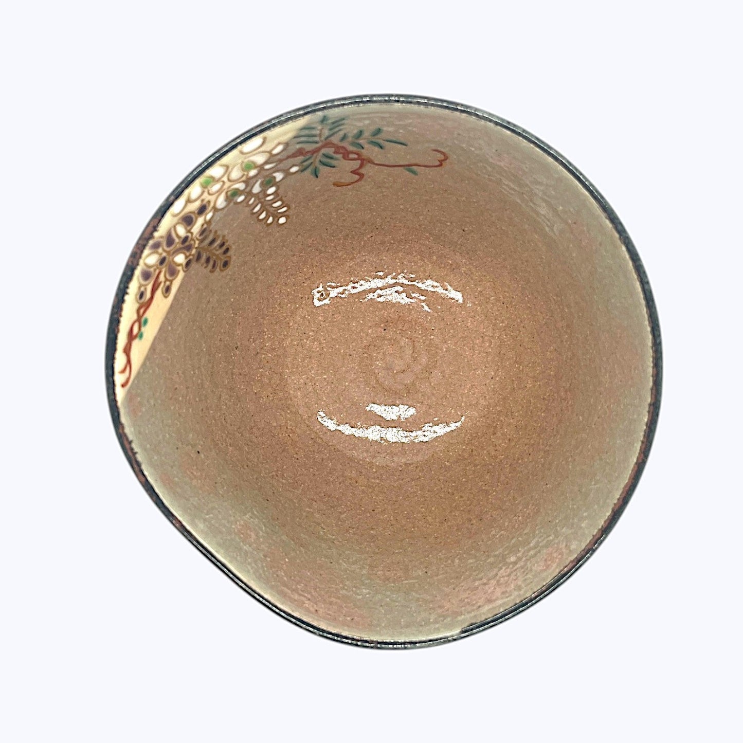 Vintage Hand-Painted Japanese Tea Bowl – Wisteria Design Chawan with Signed Wooden Box