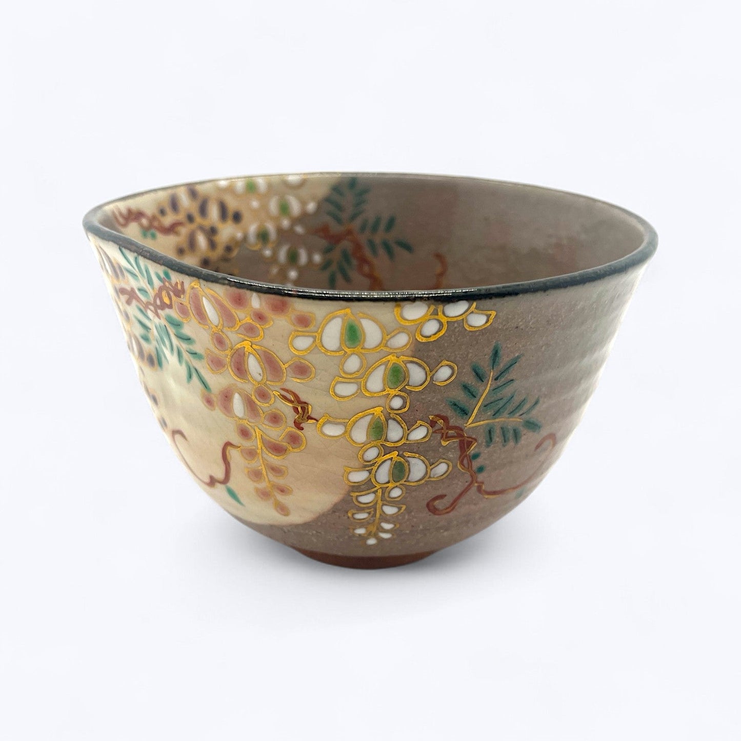 Vintage Hand-Painted Japanese Tea Bowl – Wisteria Design Chawan with Signed Wooden Box