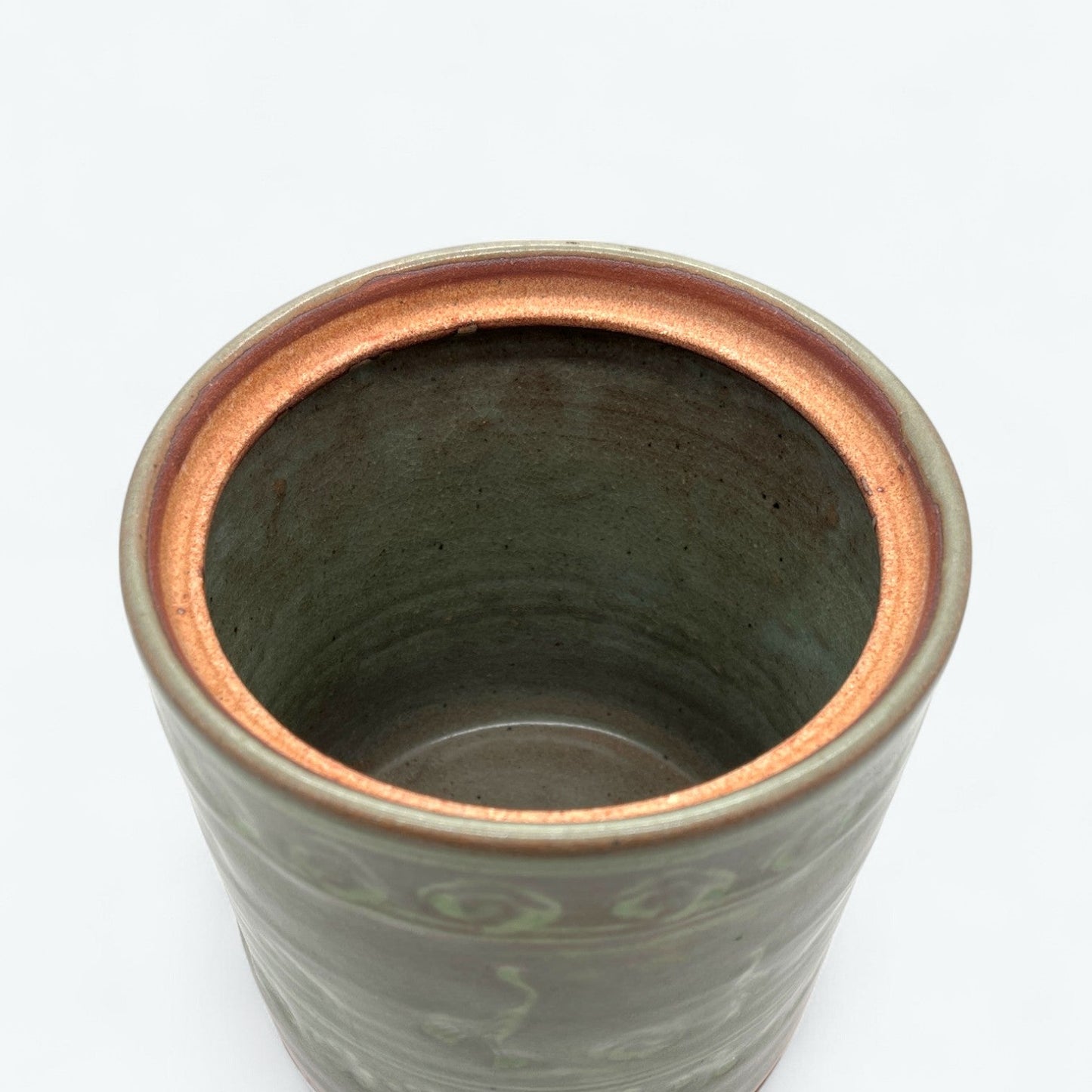 Vintage Seiwa Kiln Celadon Mizusashi with Cloud & Crane Motif – Showa-Era Japanese Tea Ceremony Jar