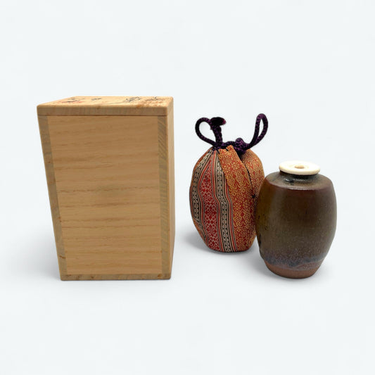 Vintage Shinsui Kiln Tea Caddy – Onaka Katatsuki Chaire with Tomobako & Tamba Shifuku