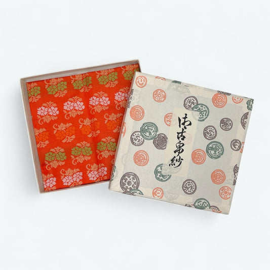 Vintage Silk Chabusa (Tea Cloth) – Hanakarakusa Motif in Orange | Boxed